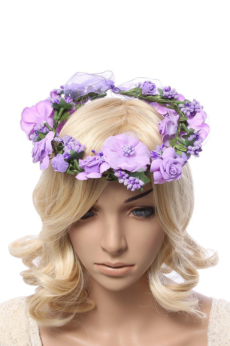 Ever Fairy Women Flower Crown Wreath Bracelet 2pcs/set Adjustable Ribbon