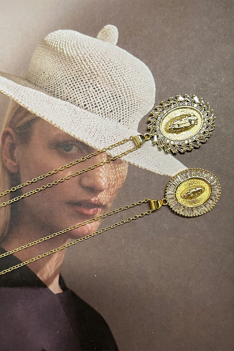 Women Crystal Rhinestone Christian Jewelry Virgin Mary Pendant Necklace