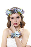 Ever Fairy 2pc/set Flower Wreath Garland Headband and Wrist for Wedding Festivals, Purple, One Size