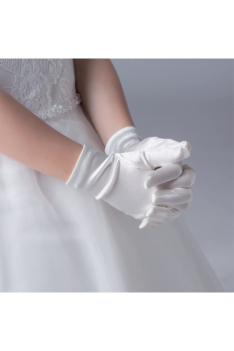 Ever Fairy Girl's Holiday, Wedding, or Pageant White Satin Gloves Princess Glove